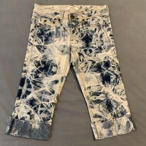 Bongo Capri Jeans Juniors 3 Low Rise Blue Acid Wash Cuffed Distressed Denim
